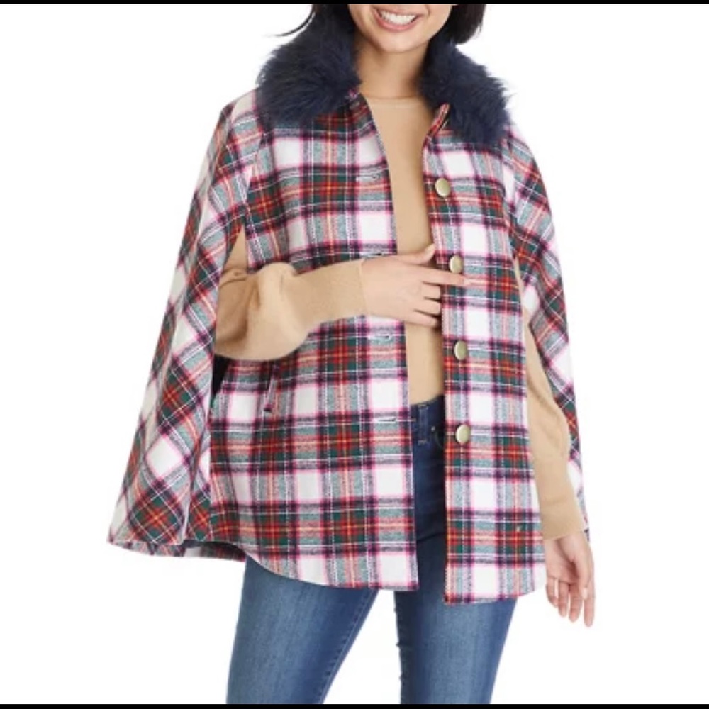 Crown and Ivy Cape Jacket in Plaid